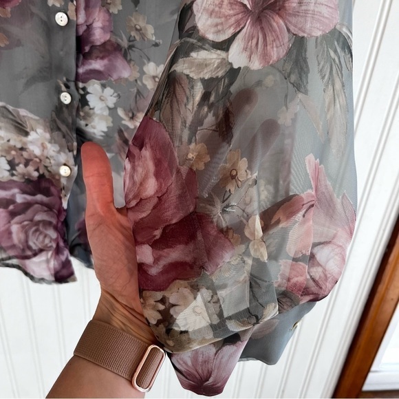 Vintage Byer Studio Sheer Floral Button Up Women’s 14 Cottage Core Green - Picture 5 of 10